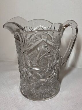 CAMBRIDGE EAPG  PITCHER BUZZ SAW, PINWHEEL, CROSS HATCH CANE 7”